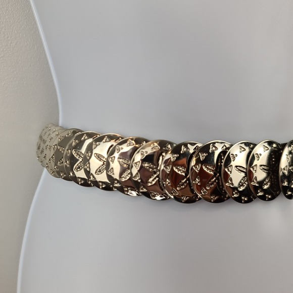 Vintage Silver Concho Sand Dollar Stretch Belt 23"-33" S-M Coastal Cowgirl Waist - Picture 1 of 8